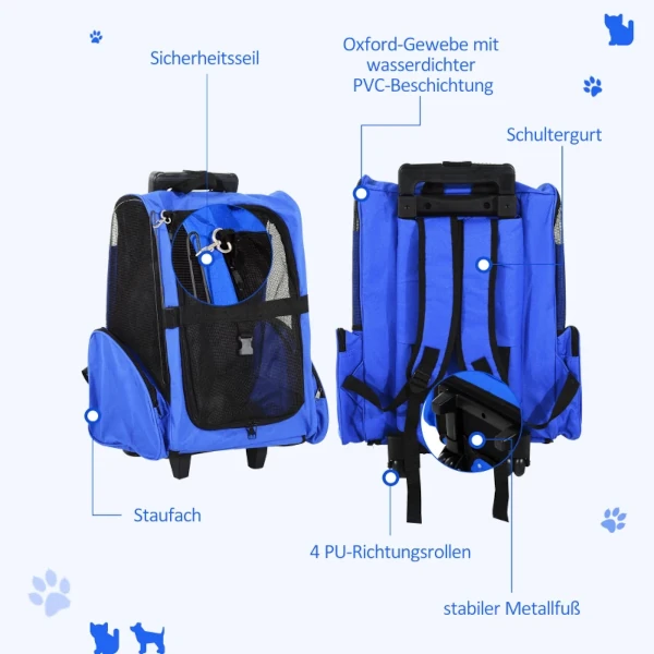 Pawhut Hunde Trolley Hunde Rucksack blau